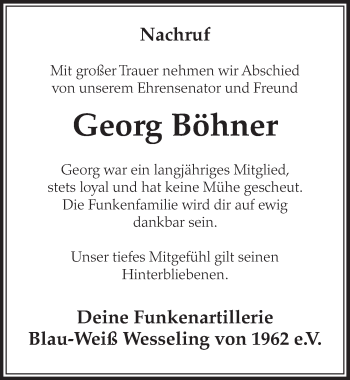 Anzeige von Georg Böhner von  Schlossbote/Werbekurier 