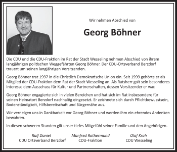 Anzeige von Georg Böhner von  Schlossbote/Werbekurier 