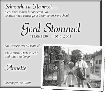 Anzeige von Gerd Stommel von  Lokalanzeiger 