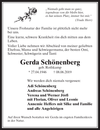 Anzeige von Gerda Schönenberg von  Werbepost 