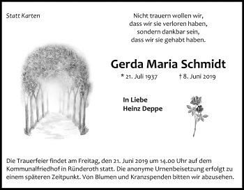 Anzeige von Gerda Maria Schmidt von Kölner Stadt-Anzeiger / Kölnische Rundschau / Express