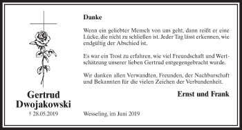 Anzeige von Gertrud Dwojakowski von  Schlossbote/Werbekurier 