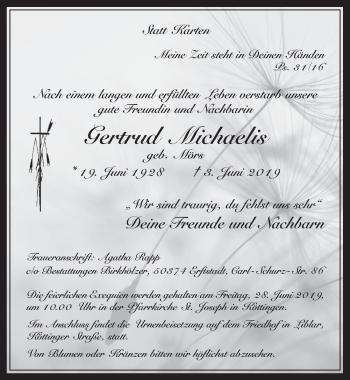 Anzeige von Gertrud Michaelis von  Werbepost 