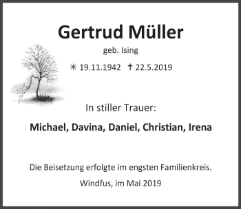 Anzeige von Gertrud Müller von  Anzeigen Echo 