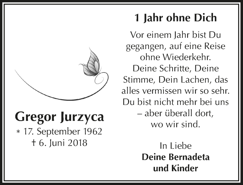  Traueranzeige für Gregor Jurzyca vom 05.06.2019 aus  Anzeigen Echo 
