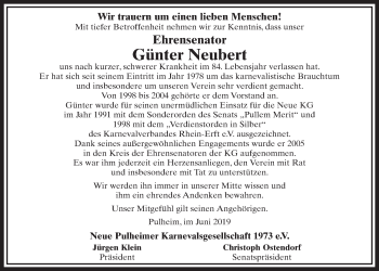 Anzeige von Günter Neubert von  Sonntags-Post 