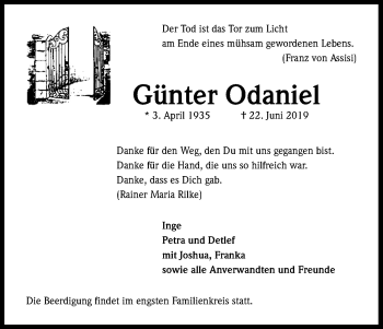 Anzeige von Günter Odaniel von Kölner Stadt-Anzeiger / Kölnische Rundschau / Express
