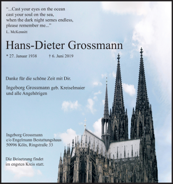 Anzeige von Hans-Dieter Grossmann von Kölner Stadt-Anzeiger / Kölnische Rundschau / Express