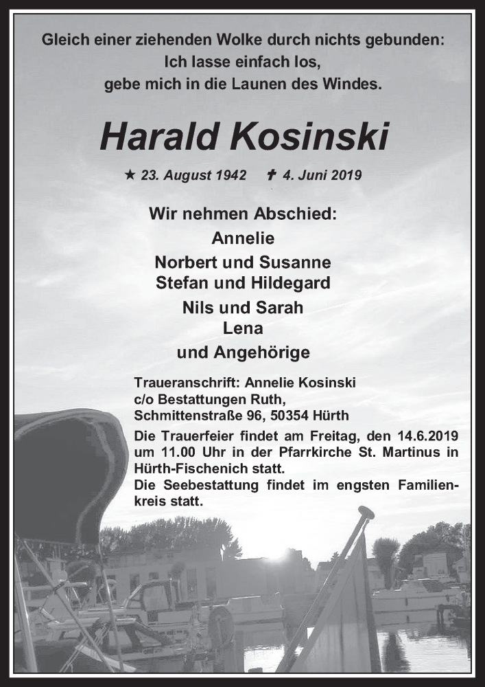 Traueranzeige für Harald Kosinski vom 18.07.2023 aus  Wochenende 