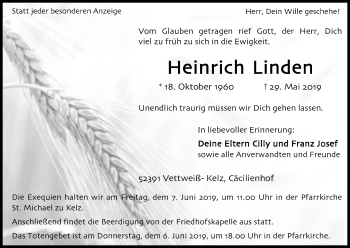 Anzeige von Heinrich Linden von Kölner Stadt-Anzeiger / Kölnische Rundschau / Express