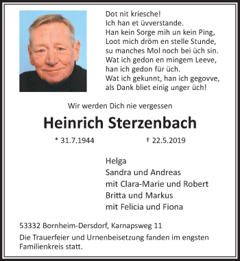 Anzeige von Heinrich Sterzenbach von  Schaufenster/Blickpunkt 