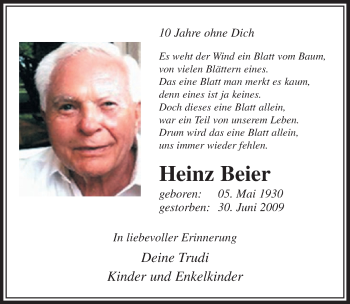 Anzeige von Heinz Beier von  Schlossbote/Werbekurier 