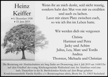 Anzeige von Heinz Keiffer von Kölner Stadt-Anzeiger / Kölnische Rundschau / Express
