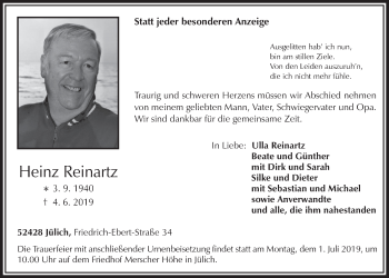 Anzeige von Heinz Reinartz von  Werbepost 