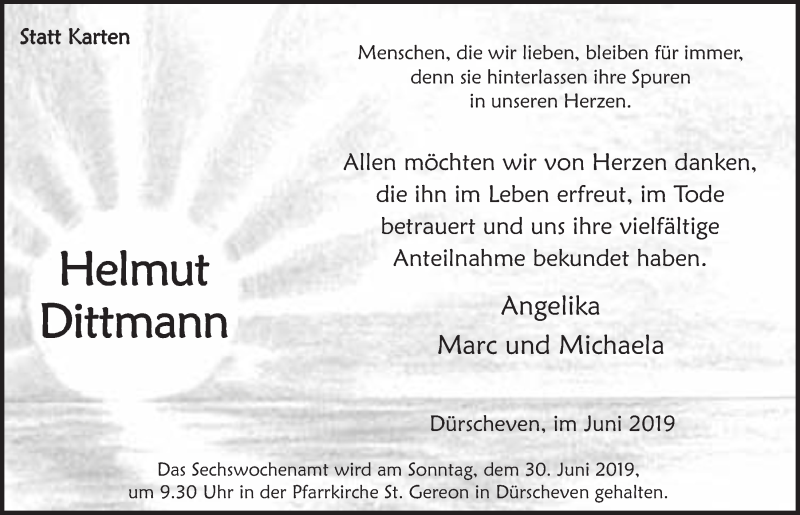  Traueranzeige für Helmut Dittmann vom 18.07.2023 aus  Blickpunkt Euskirchen 
