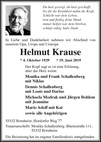 Anzeige von Helmut Krause von  Schaufenster/Blickpunkt 