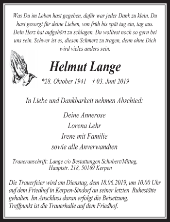 Anzeige von Helmut Lange von  Werbepost 