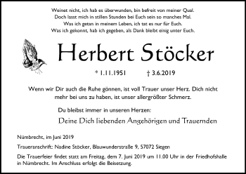Anzeige von Herbert Stöcker von Kölner Stadt-Anzeiger / Kölnische Rundschau / Express