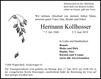Anzeige von Hermann Kollhosser von Kölner Stadt-Anzeiger / Kölnische Rundschau / Express