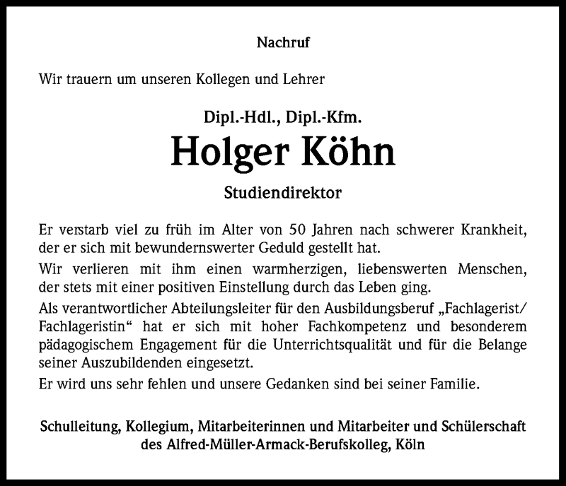  Traueranzeige für Holger Köhn vom 29.06.2019 aus Kölner Stadt-Anzeiger / Kölnische Rundschau / Express
