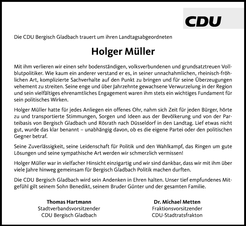  Traueranzeige für Holger Müller vom 15.06.2019 aus Kölner Stadt-Anzeiger / Kölnische Rundschau / Express