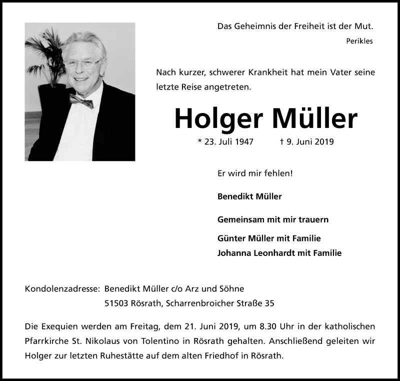  Traueranzeige für Holger Müller vom 15.06.2019 aus Kölner Stadt-Anzeiger / Kölnische Rundschau / Express