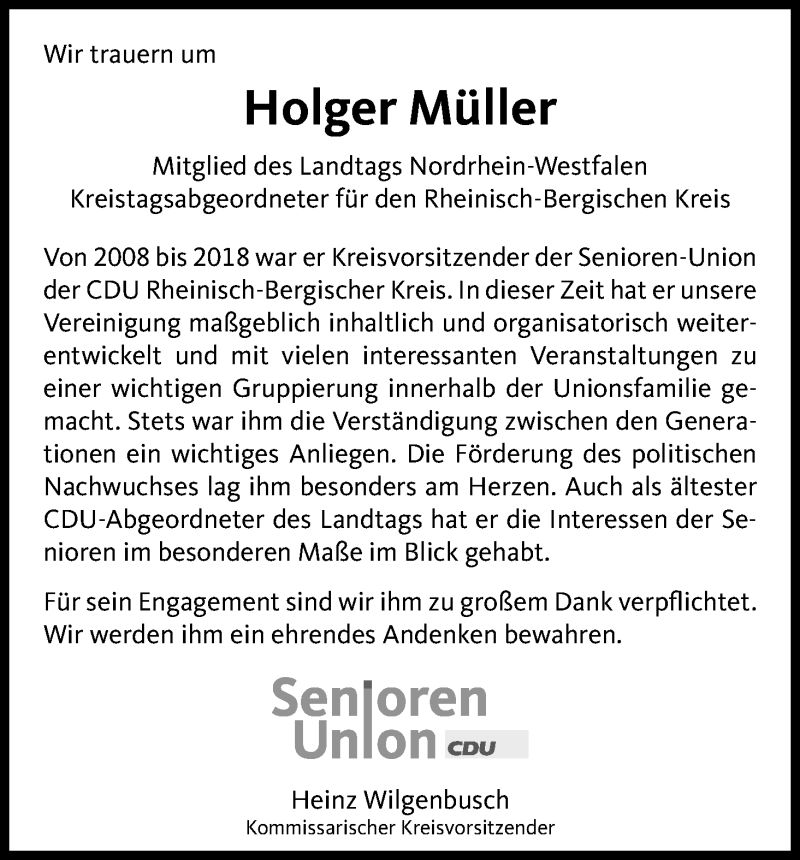  Traueranzeige für Holger Müller vom 15.06.2019 aus Kölner Stadt-Anzeiger / Kölnische Rundschau / Express