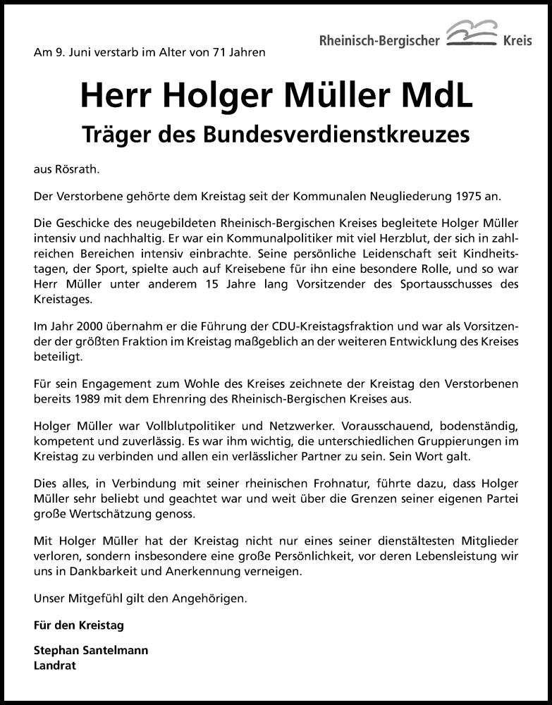  Traueranzeige für Holger Müller vom 15.06.2019 aus Kölner Stadt-Anzeiger / Kölnische Rundschau / Express