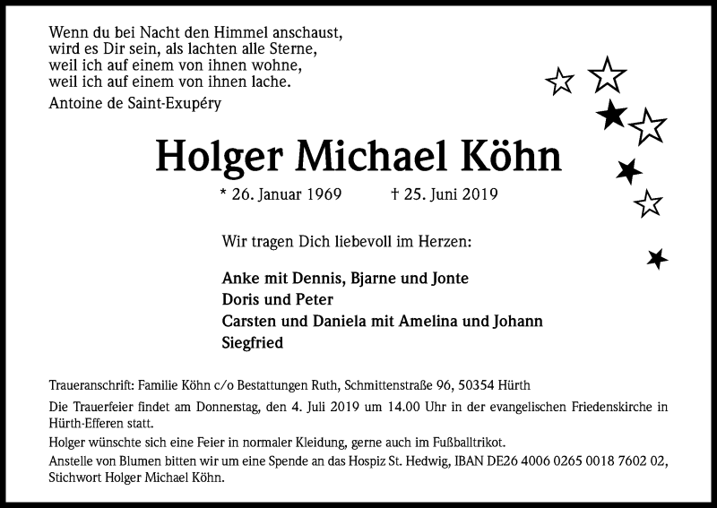  Traueranzeige für Holger Michael Köhn vom 29.06.2019 aus Kölner Stadt-Anzeiger / Kölnische Rundschau / Express