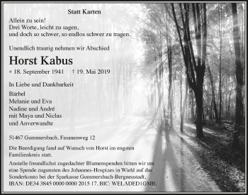 Anzeige von Horst Kabus von  Anzeigen Echo 