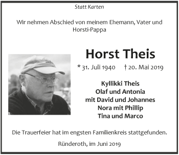 Anzeige von Horst Theis von  Anzeigen Echo 