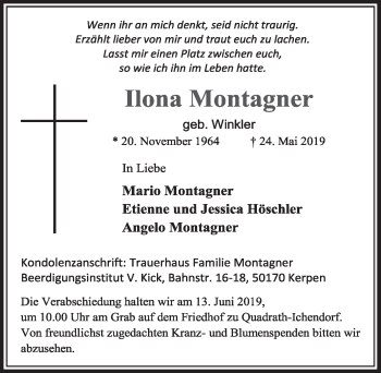 Anzeige von Ilona Montagner von  Sonntags-Post 