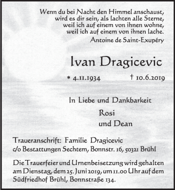 Anzeige von Ivan Dragicevic von  Schlossbote/Werbekurier 