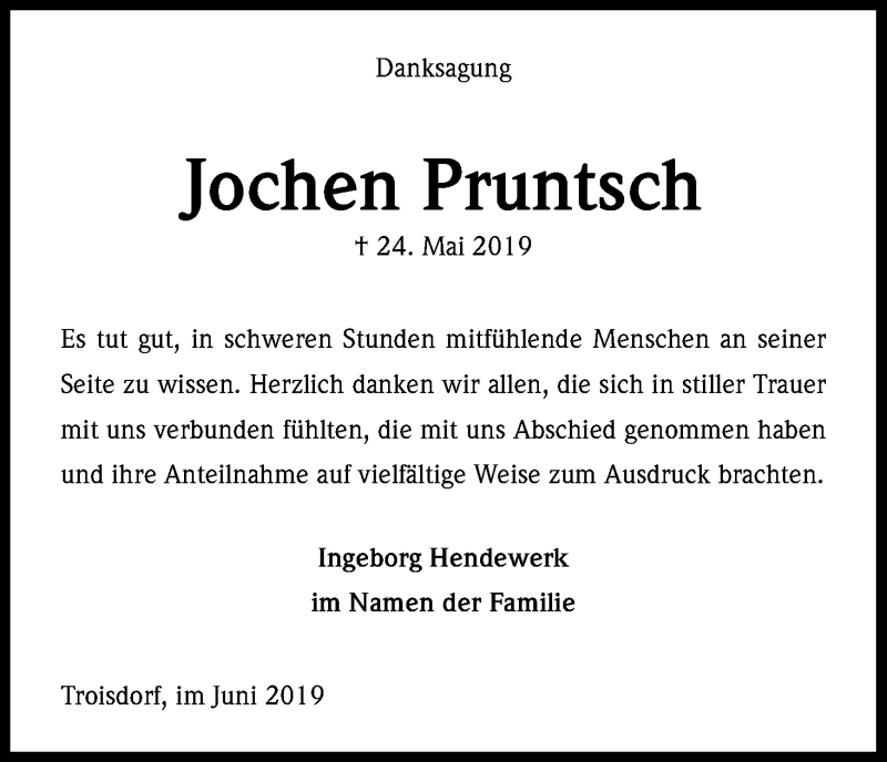  Traueranzeige für Jochen Pruntsch vom 29.06.2019 aus Kölner Stadt-Anzeiger / Kölnische Rundschau / Express
