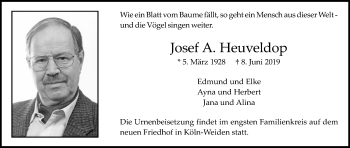 Anzeige von Josef  Heuveldop von Kölner Stadt-Anzeiger / Kölnische Rundschau / Express