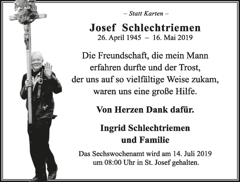  Traueranzeige für Josef Schlechtriemen vom 19.06.2019 aus  Extra Blatt 