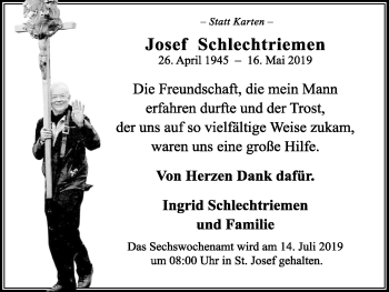Anzeige von Josef Schlechtriemen von Kölner Stadt-Anzeiger / Kölnische Rundschau / Express