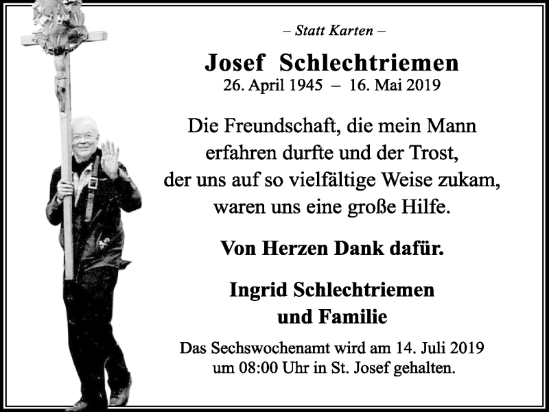  Traueranzeige für Josef Schlechtriemen vom 19.06.2019 aus Kölner Stadt-Anzeiger / Kölnische Rundschau / Express