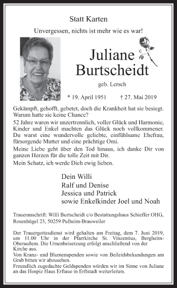 Anzeige von Juliane Burtscheidt von  Werbepost 