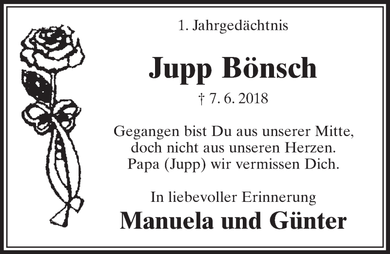  Traueranzeige für Jupp Bönsch vom 08.06.2019 aus  Sonntags-Post 