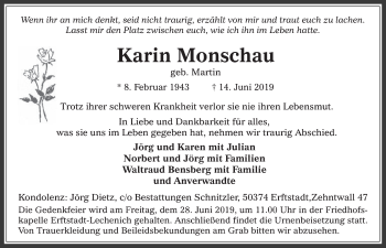 Anzeige von Karin Monschau von  Werbepost 