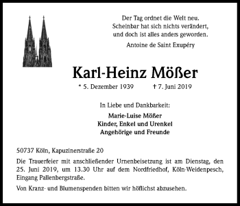 Anzeige von Karl-Heinz Mößer von Kölner Stadt-Anzeiger / Kölnische Rundschau / Express