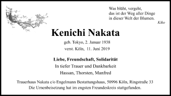 Anzeige von Kenichi Nakata von Kölner Stadt-Anzeiger / Kölnische Rundschau / Express