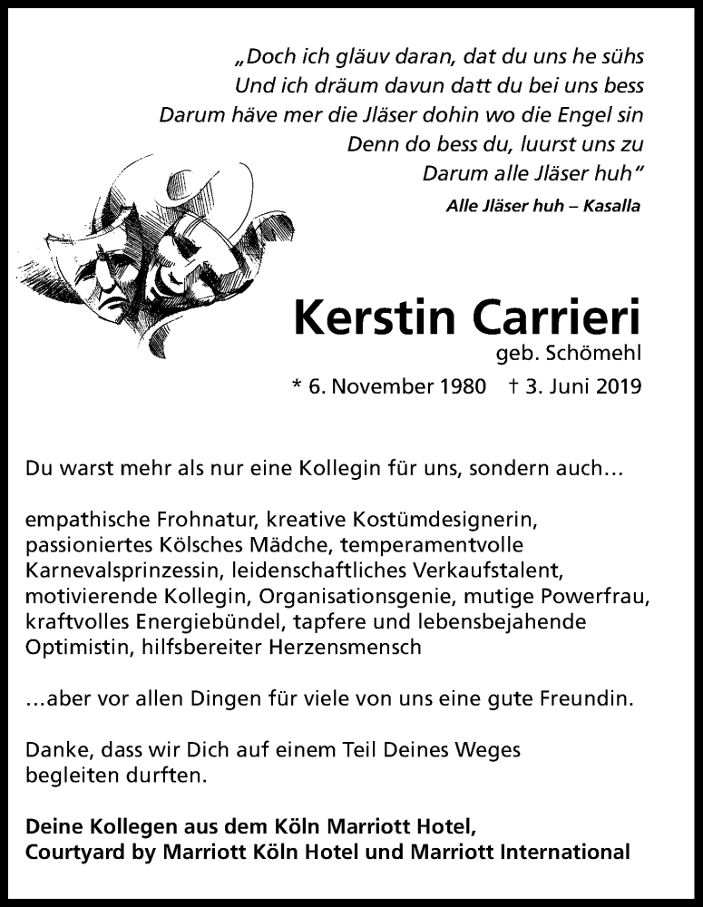  Traueranzeige für Kerstin Carrieri vom 08.06.2019 aus Kölner Stadt-Anzeiger / Kölnische Rundschau / Express