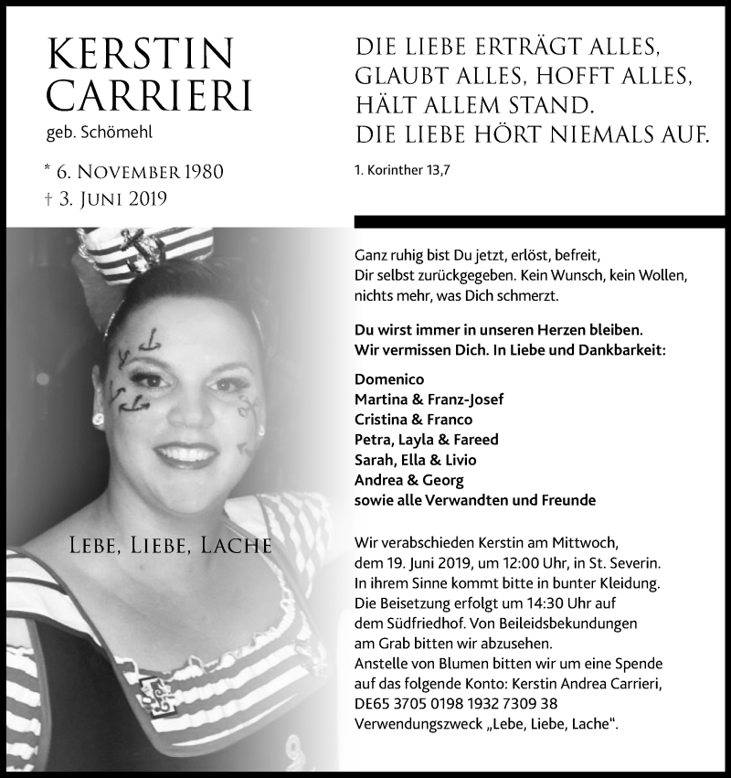  Traueranzeige für Kerstin Carrieri vom 08.06.2019 aus Kölner Stadt-Anzeiger / Kölnische Rundschau / Express
