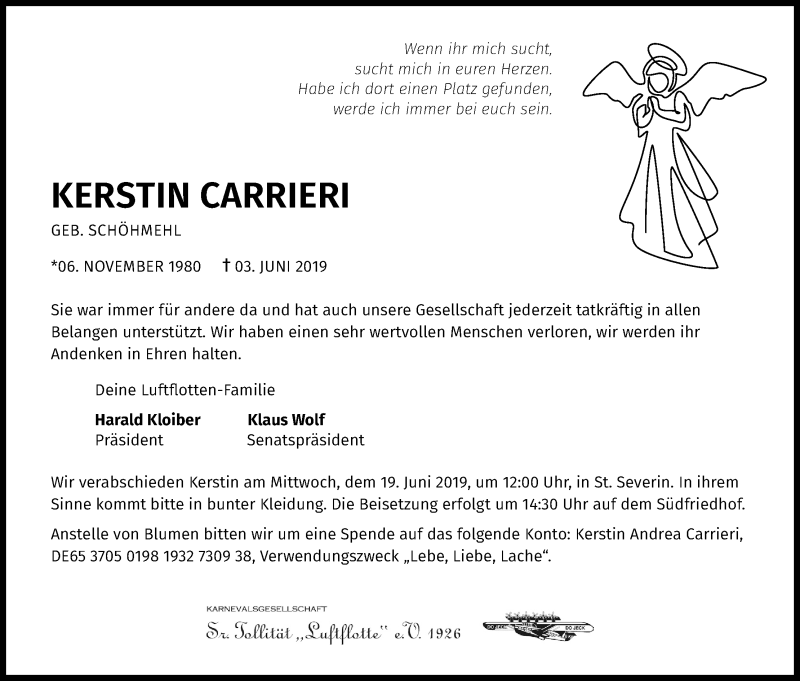  Traueranzeige für Kerstin Carrieri vom 08.06.2019 aus Kölner Stadt-Anzeiger / Kölnische Rundschau / Express