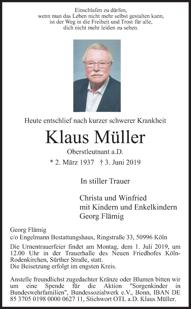  Traueranzeige für Klaus Müller vom 22.06.2019 aus Kölner Stadt-Anzeiger / Kölnische Rundschau / Express