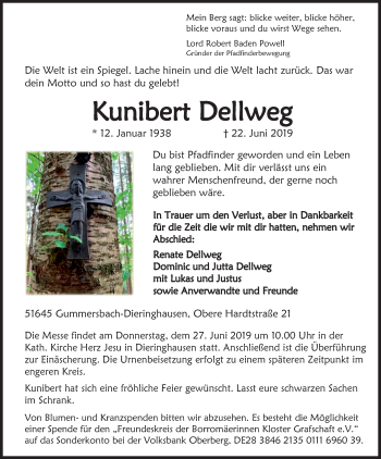 Anzeige von Kunibert Dellweg von Kölner Stadt-Anzeiger / Kölnische Rundschau / Express