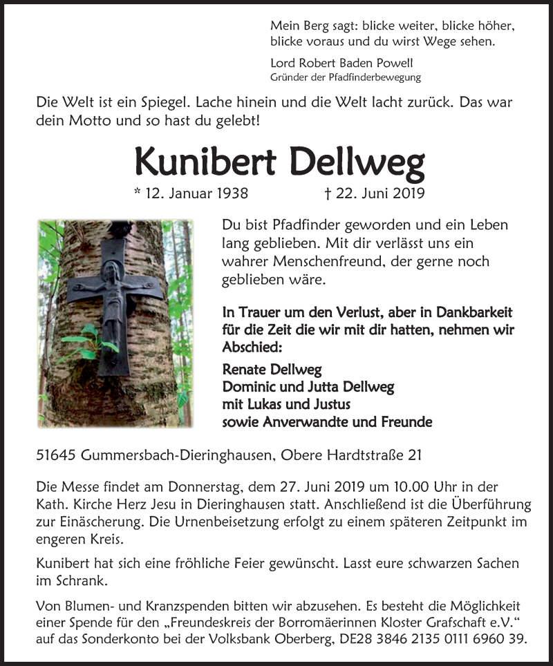  Traueranzeige für Kunibert Dellweg vom 25.06.2019 aus Kölner Stadt-Anzeiger / Kölnische Rundschau / Express