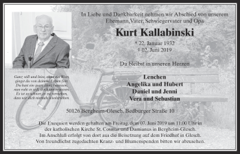 Anzeige von Kurt Kallabinski von  Werbepost 